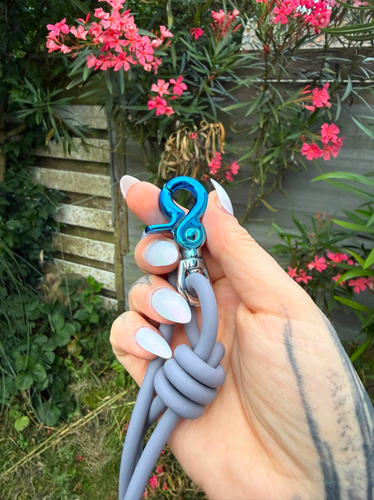 Pre-made grey training leash blue clip 1,65 m - 5,4 feet