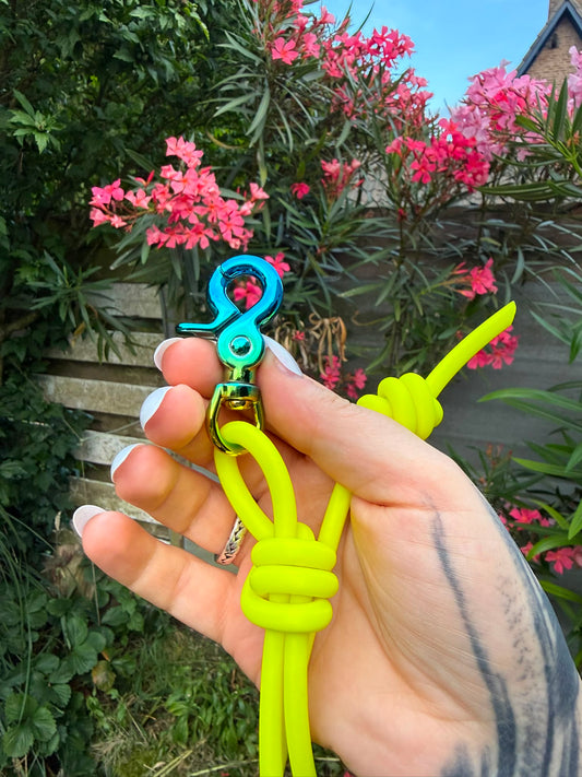 Pre-made neon yellow training leash blue clip 1,55 m - 5 feet