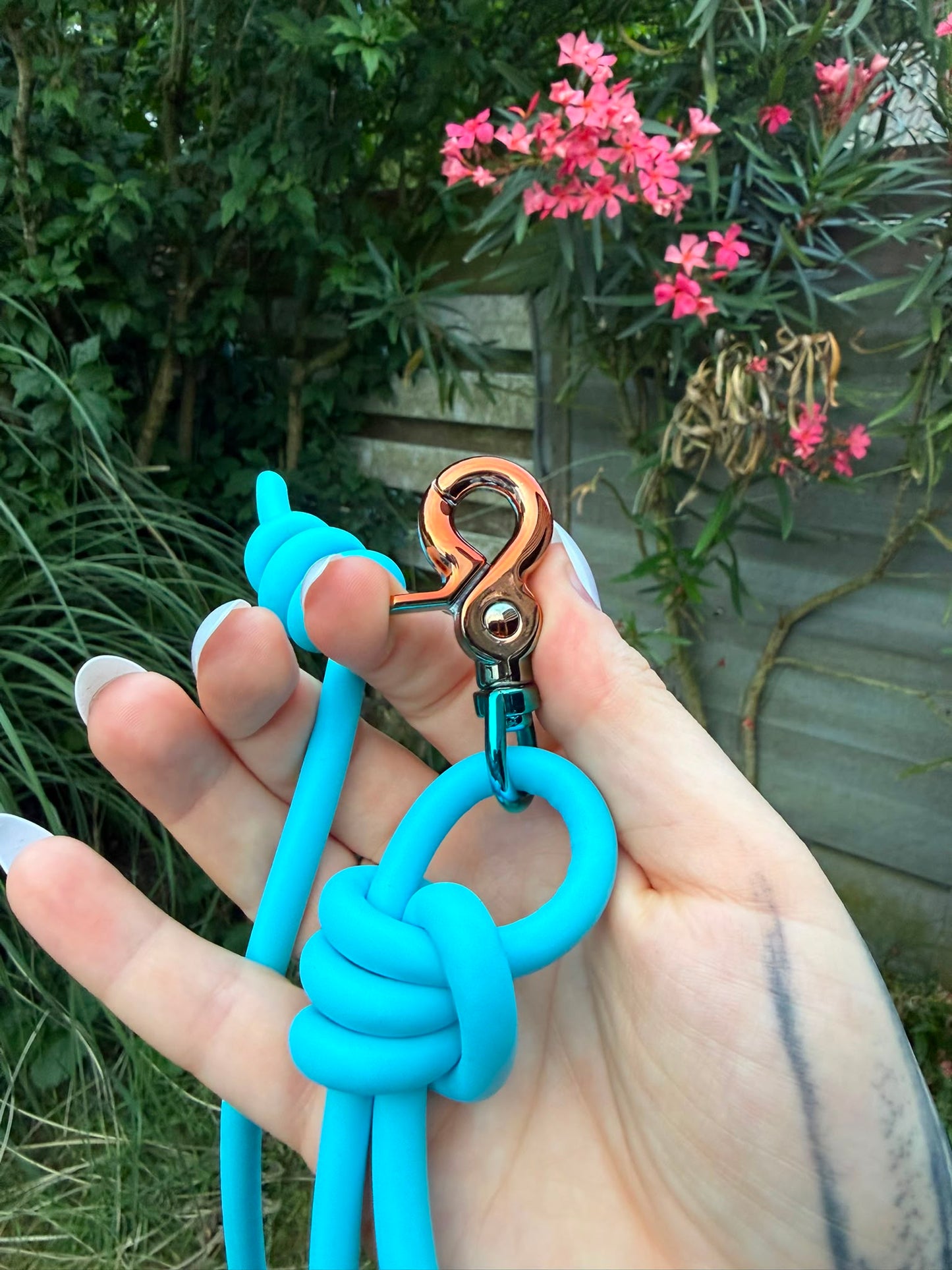 Pre-made skyan blue training leash orange clip 1,50 m - 4,9 feet