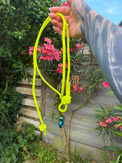 Pre-made neon yellow training leash blue clip 1,55 m - 5 feet