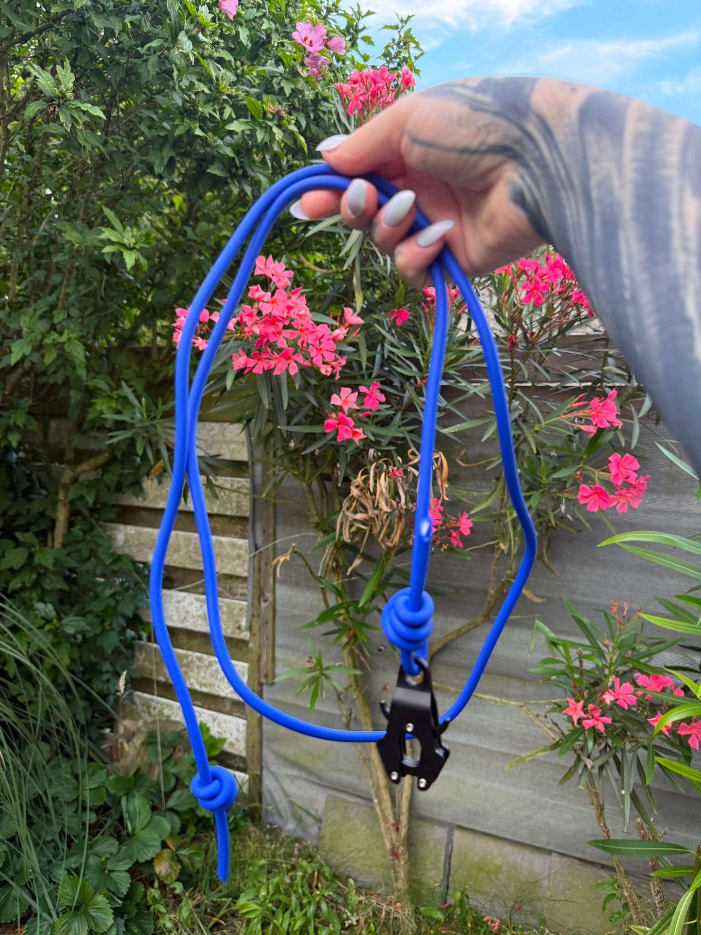 Pre-made dark blue training leash frog clip 1,65 m - 5,4 feet