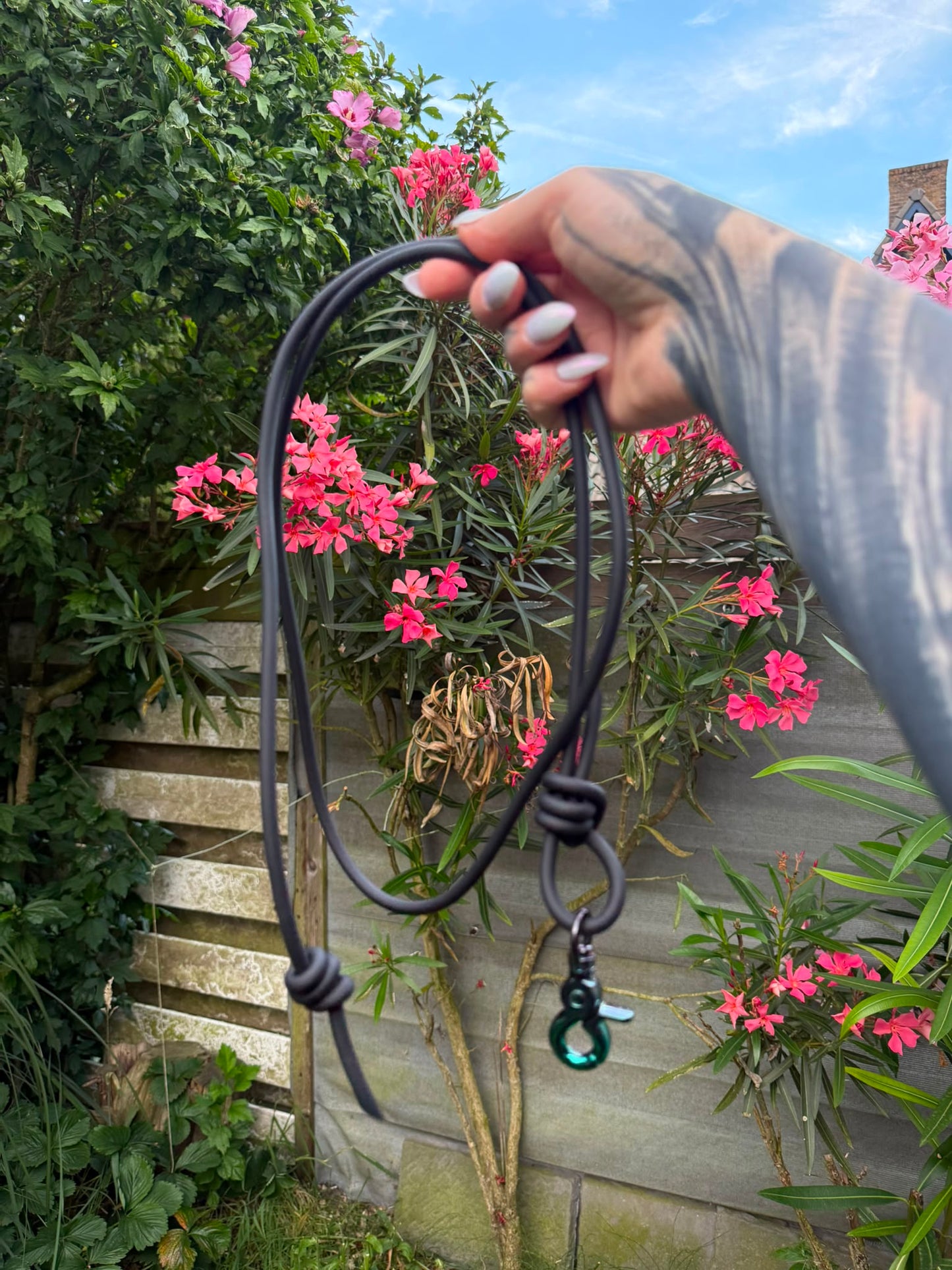 Pre-made black training leash turquoise clip 1,50 m - 4,9 feet