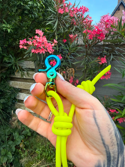 Pre-made neon yellow training leash blue clip 1,55 m - 5 feet