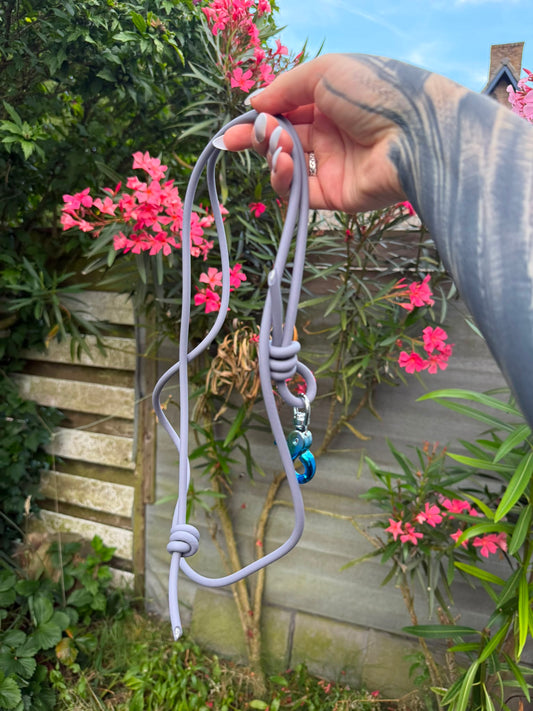Pre-made grey training leash blue clip 1,65 m - 5,4 feet