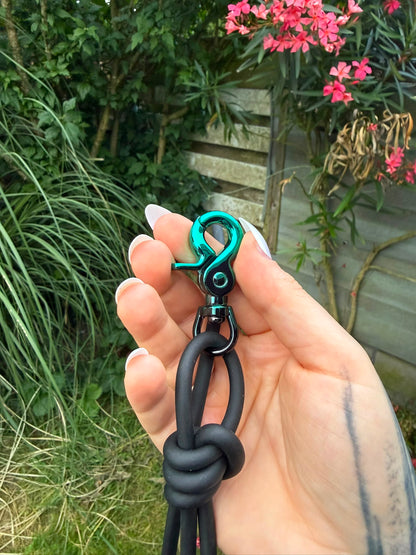 Pre-made black training leash turquoise clip 1,50 m - 4,9 feet
